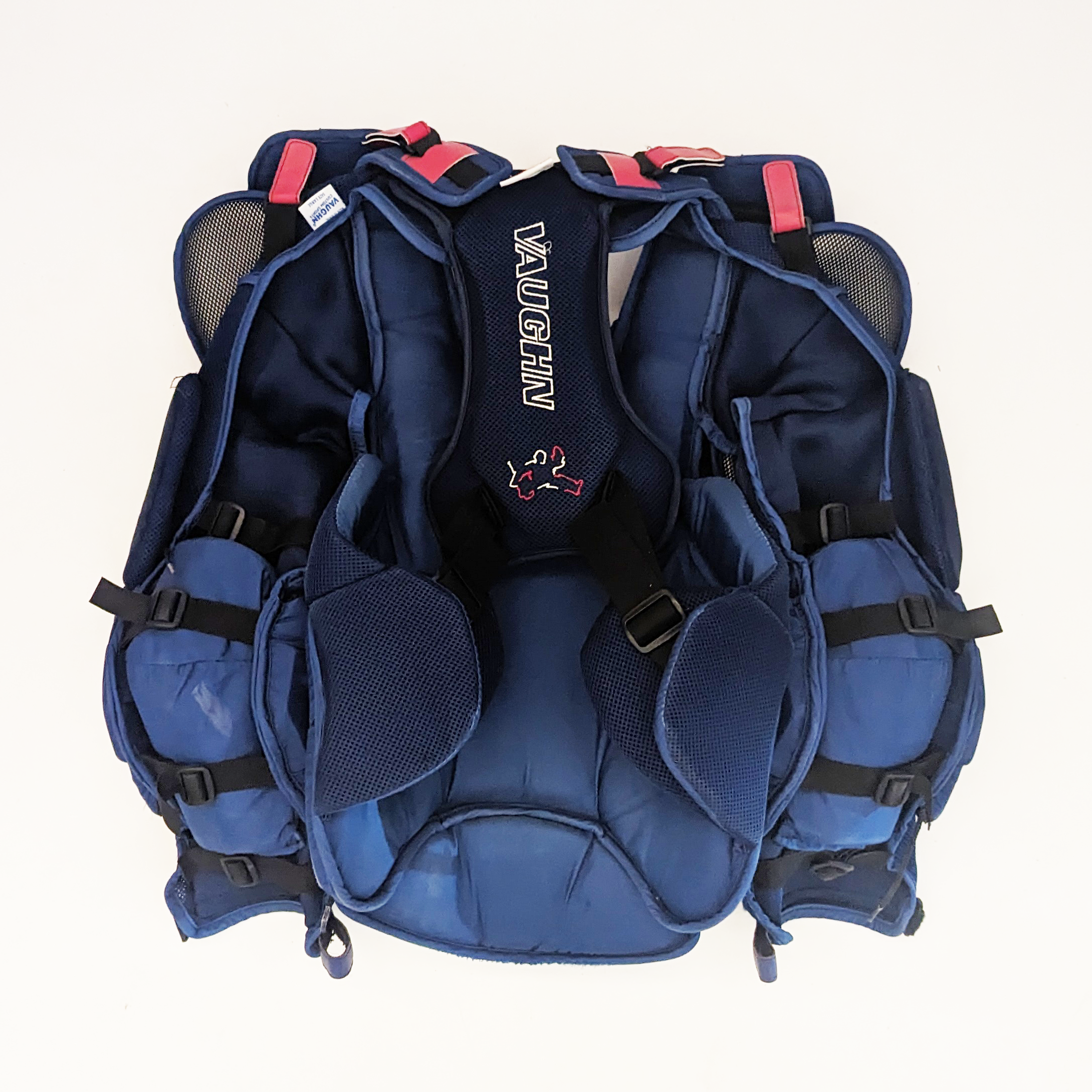 Vaughn VE8 - Plastron de gardien de but Pro Stock d'occasion (bleu/rouge)